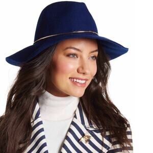 Melrose & Market Chain Trim Blue Wool Felt Panama Hat